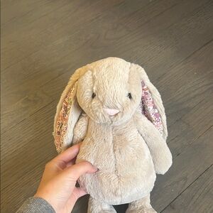 Beige Plush Bunny with Floral Lined Ears